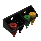 Haltewinkel für 4 Bananenbuchsen 4mm, komplett mit Buchsen und Befestigungsschrauben